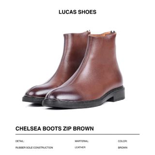  Giày da nam công sở Chelsea Boot Zip Nâu da bò bảo hành 1 năm Lucas shoes 