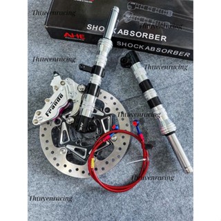 Combo Sirius_ Phuộc phay không hạ + Đĩa gắn mâm 4 lỗ + Heo Frado 4pis Bạc + Pát Cnc + dây dầu morin đỏ