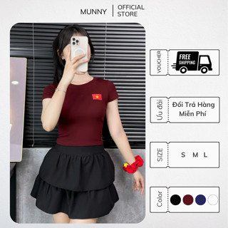  Áo thun nữ basic ôm body in cờ đỏ sao vàng MUNNY CLOTHING áo cộc tay cổ tròn in 2 mặt 0209 