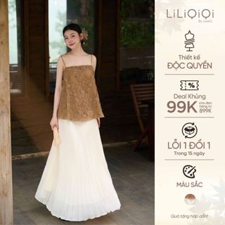 Set áo 2 dây ren dệt hoa nổi mix chân váy xếp li xoè Đan Hạ điệu đà LiLiQiQi By LeeGi-AV877