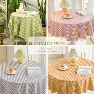 Khăn trải bàn hình vuông caro kẻ sọc phong cách Hàn Quốc chất liệu vải Cotton Gonhouse 