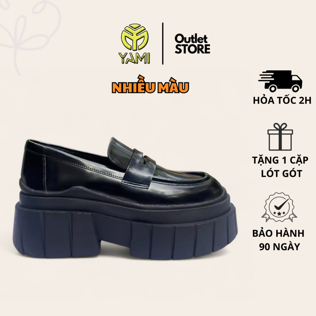 Giày Loafer Nữ Đế Cao, Giày Chunky Loafer Lolita Y2K Đế Độn 7cm Màu Đen Trắng Kem 37 38 39, Giày Xuấ