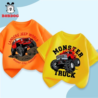 Áo cộc tay mùa hè bé trai BOBDOG áo thun trẻ em chất liệu cotton co giãn in hình ô tô cho bé