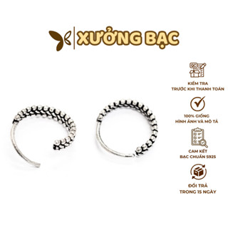  Khuyên tai Xưởng Bạc thiết kế vòng họa tiết Thái bi unisex đeo Lobe Helix mũi 
