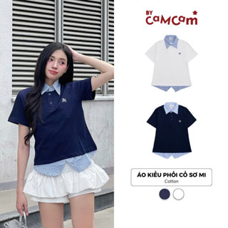 Áo Kiểu Nữ Phối Sơ Mi Caro Bycamcam Ngắn Tay Tôn Dáng Nữ Tính Hàn Quốc AKN005