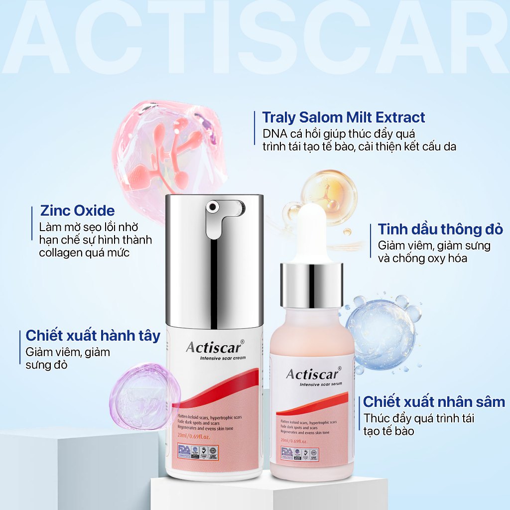 Combo Kem Và Serum Actiscar 20ml Làm Mờ Sẹo Hiệu Quả