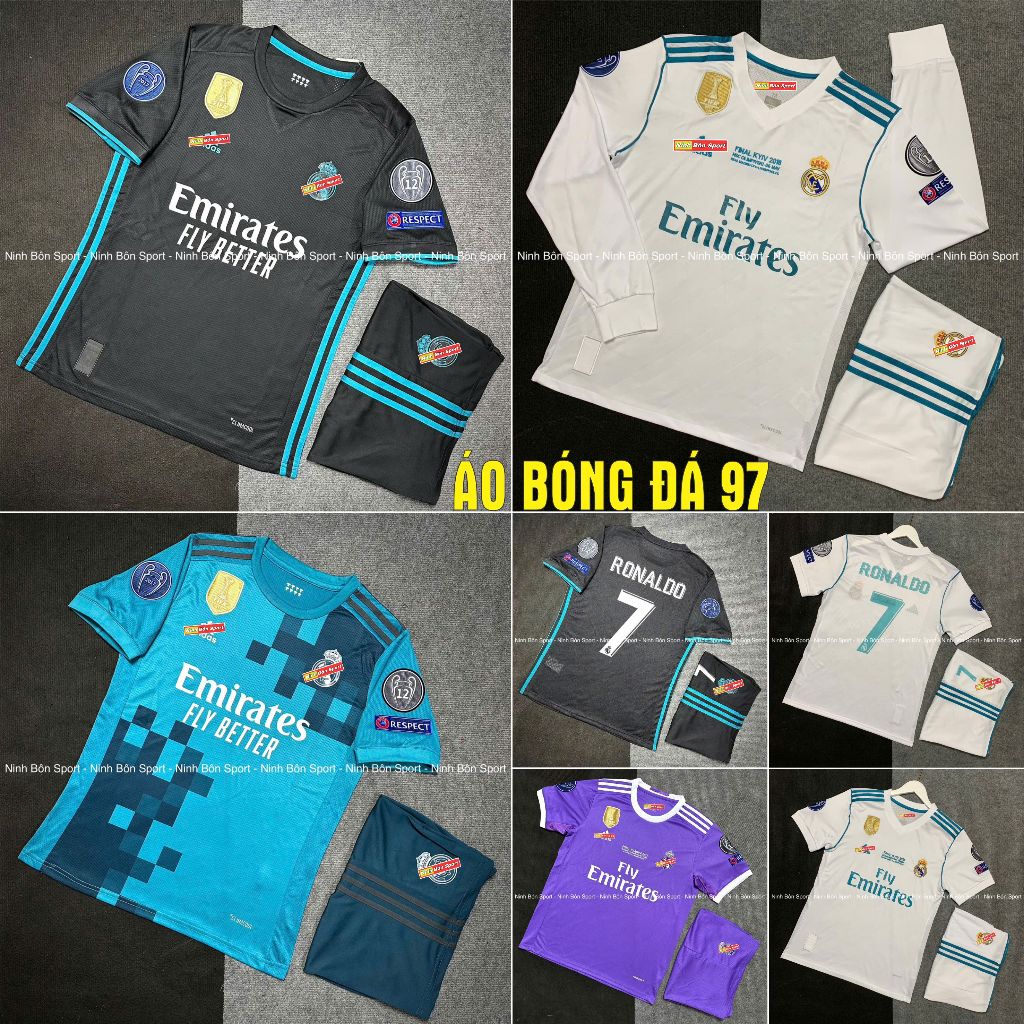  Bộ Quần Áo Bóng Đá CLB Real Madrid 2017 - Mẫu Dài Tay - Chuẩn Mẫu Thi Đấu - Vải Polyester Gai Thái Cao Cấp 