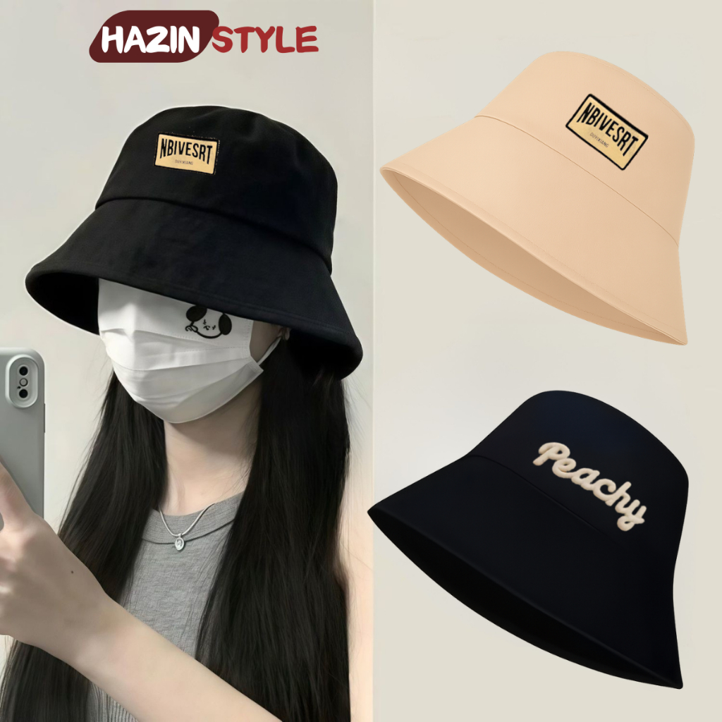 Mũ bucket HAZIN họa tiết thêu vành cụp 2 lớp, form dáng basic dành cho nam và nữ thời trang phong cá