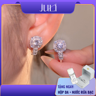 Khuyên Tai Giò Gà Vuông 4LI5 2 Hàng Dành Cho Nữ | 100% Bạc Ý Nhập Khẩu | Đính Đá Moissanite Sáng Lấp Lánh | KT1636 JULI 