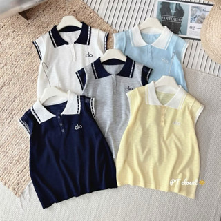  Áo len polo mỏng cổ pha màu cổ bẻ tay hến thêu chữ hàng quảng châu siểu xinh A37 