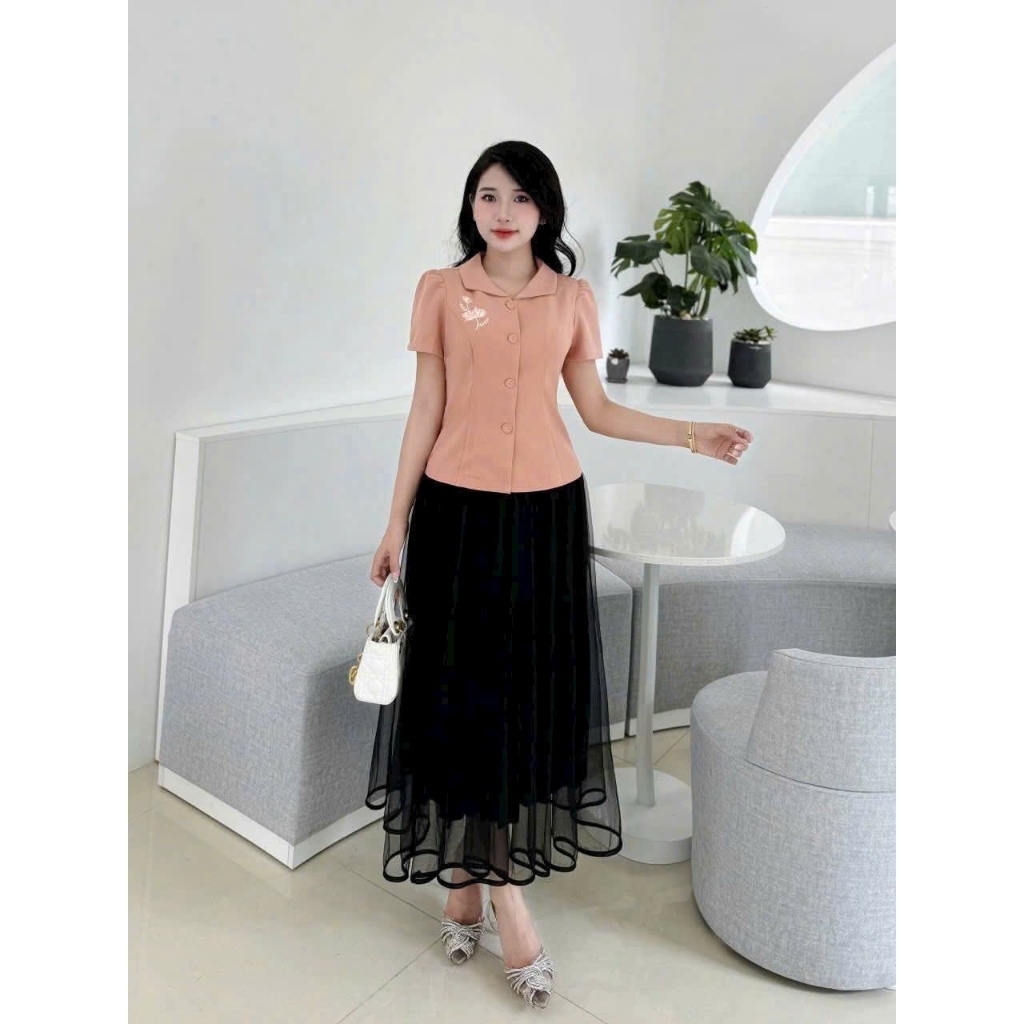 ÁO KIỂU N66 PHỐI HOA (Shop có nhận may đồng phục)