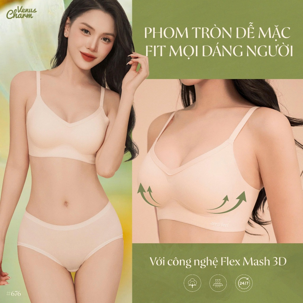 Combo 3 áo lót lười eMfit Venus Charm không gọng, không đường viền, đệm mỏng nâng đẩy siêu nhẹ - 0676 | BigBuy360 - bigbuy360.vn