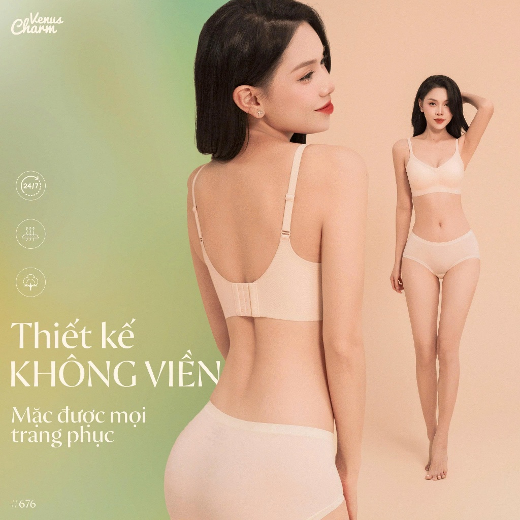 Combo 3 áo lót lười eMfit Venus Charm không gọng, không đường viền, đệm mỏng nâng đẩy siêu nhẹ - 0676 | BigBuy360 - bigbuy360.vn