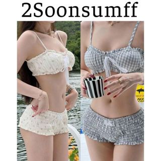 [Sẵn] 2Soonsumff Bộ bikini 2 mảnh hai dây nhún bèo hai dây sexy gợi cảm đồ bơi cho nữ