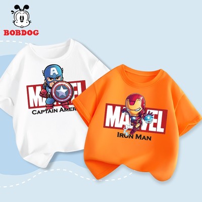 Áo thun cho bé trai BOBDOG áo phông cộc tay chất liệu cotton mềm mịn in hình Siêu anh hùng cho bé