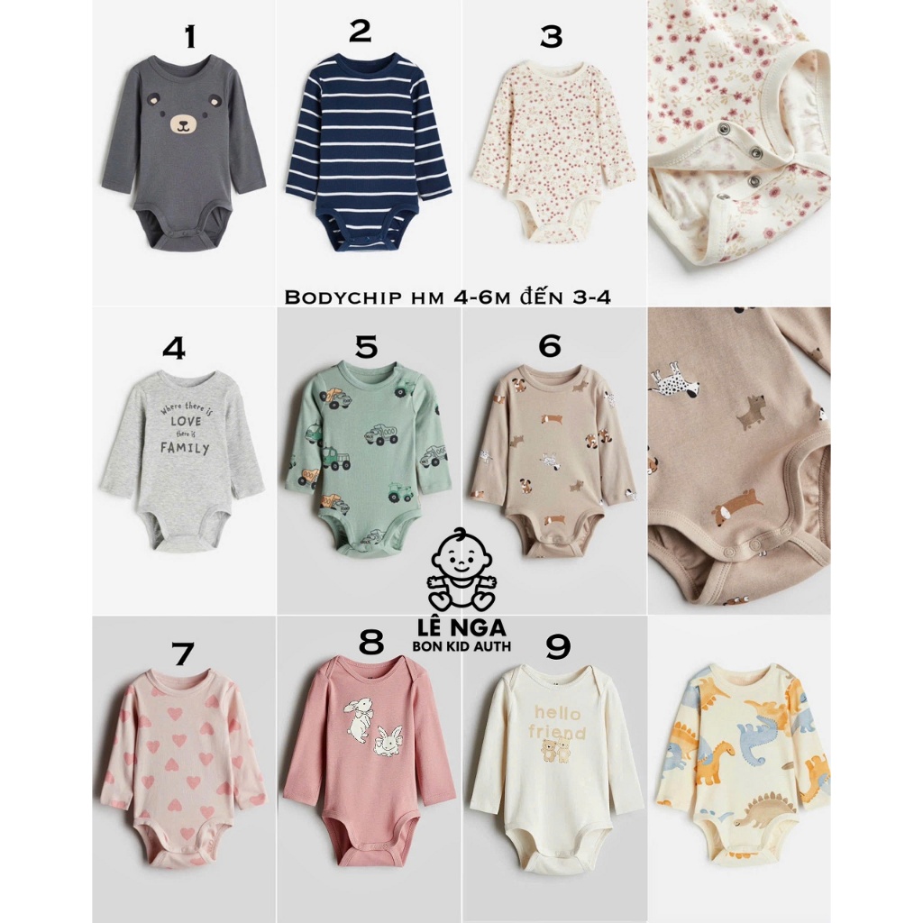 [BONKID] Bodychip lẻ  HM UK/JP 4-6m đến 3-4y