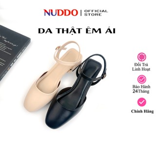 Giày Sandal Nữ Bít Mũi Đế Vuông Cao 3cm Êm Chân, Guốc Nữ Đế Thấp Da Thật Cao Cấp NUDDO A0308