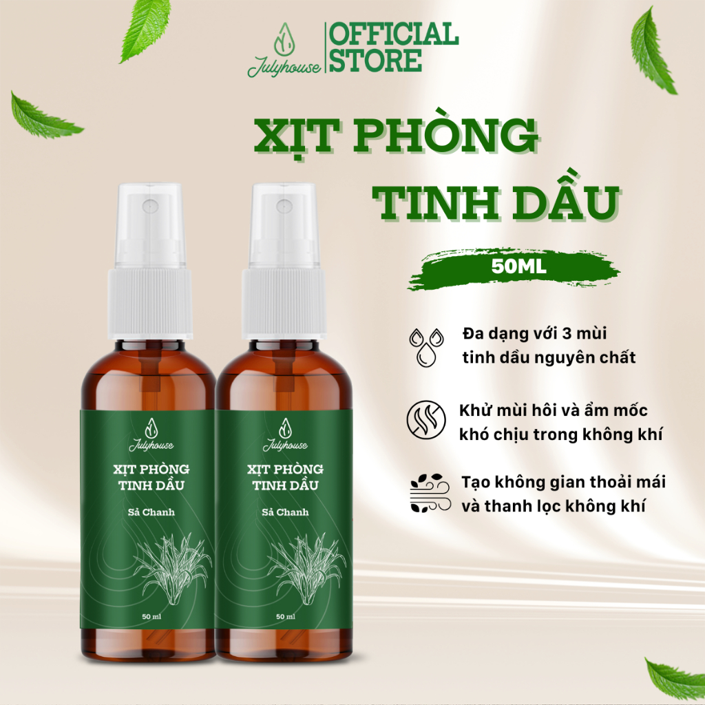 Bộ 2 bình xịt phòng tinh dầu sả chanh thơm như spa 50ml/chai JULYHOUSE