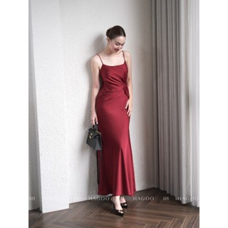  Váy lụa hai dây xoắn eo dáng dài sang trọng HAGOO  V645  