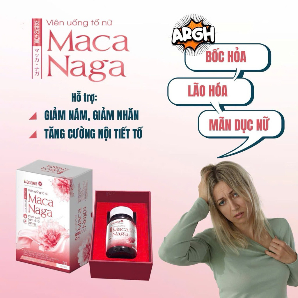Viên uống tố nữ MACA NAGA - Hỗ trợ giảm triệu chứng bốc hỏa, lão hóa da, sinh lý kém do suy giảm nội