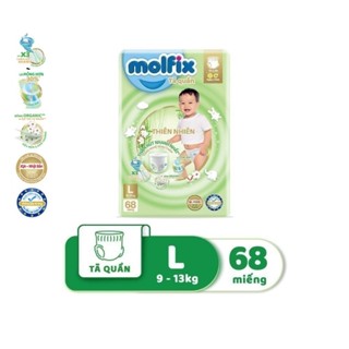  Bỉm Molfix quần thiên nhiên an toàn bông tự nhiên- Ultra L  9kg-13kg - Gói 68 miếng 