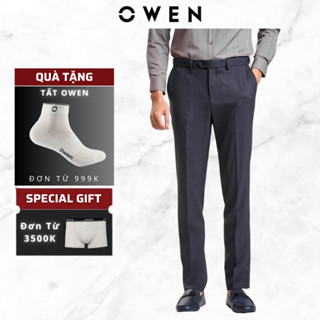  Quần Âu Nam Owen QST242822 màu xanh kẻ trẻ trung form SlimFit tôn dáng người mặc vải nano mềm nhẹ 
