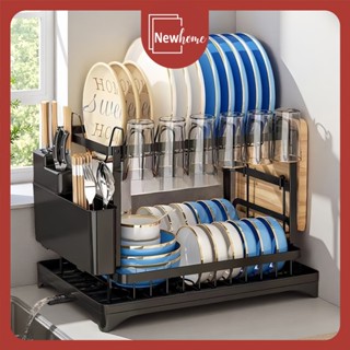 Newhome Giá để đồ nhà bếp giá đựng bát đĩa có khay thoát nước,Thép cacbon chất lượng cao