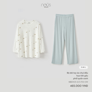 Nous Homewear  Bộ dài, bộ mặc nhà chui đầu cho mẹ bầu, sau sinh màu pastel họa tiết gấu mềm mịn cho mẹ dưới 70kg BST T8