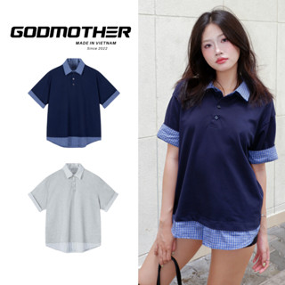 Áo Thun Cổ Bẻ GODMOTHER Áo T-Shirt Nam Nữ Unisex Phối Sơ Mi Cộc Tay Viền Kẻ Sọc Thoáng Mát Năng Động