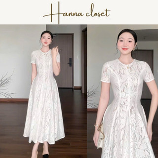 Carrot - Đầm đi tiệc nữ ren cổ tròn có tay con ôm eo xòe vừa phải tôn dáng kín đáo thanh lịch