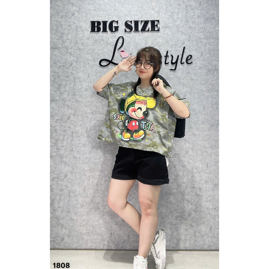 SALE-- Áo CropTop BIGSIZE QCCC OverSize OVS micky nón RR - 1808
