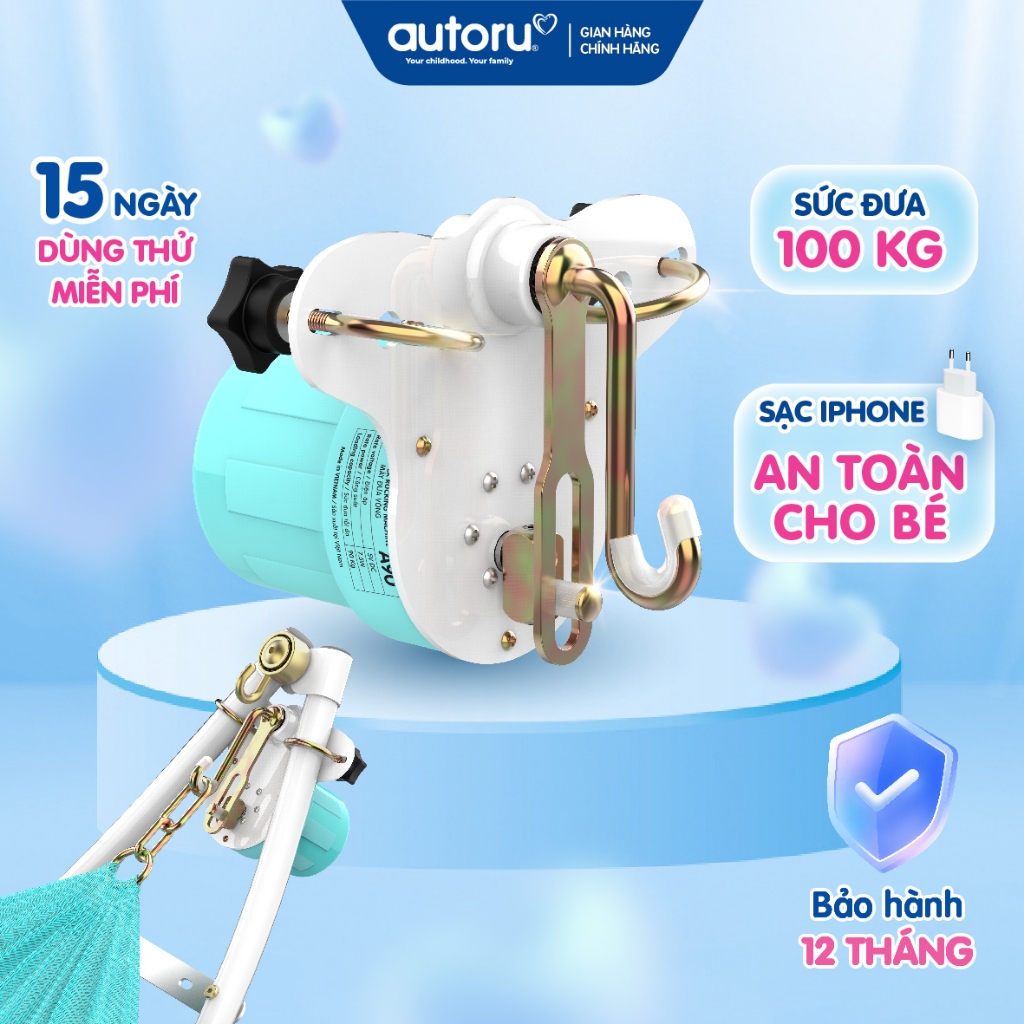  Máy Đưa Võng Tự Động Autoru A100 Sức Đưa 100Kg Ru Bé Ngủ Ngon Dùng Sạc Dự Phòng 5V An Toàn 