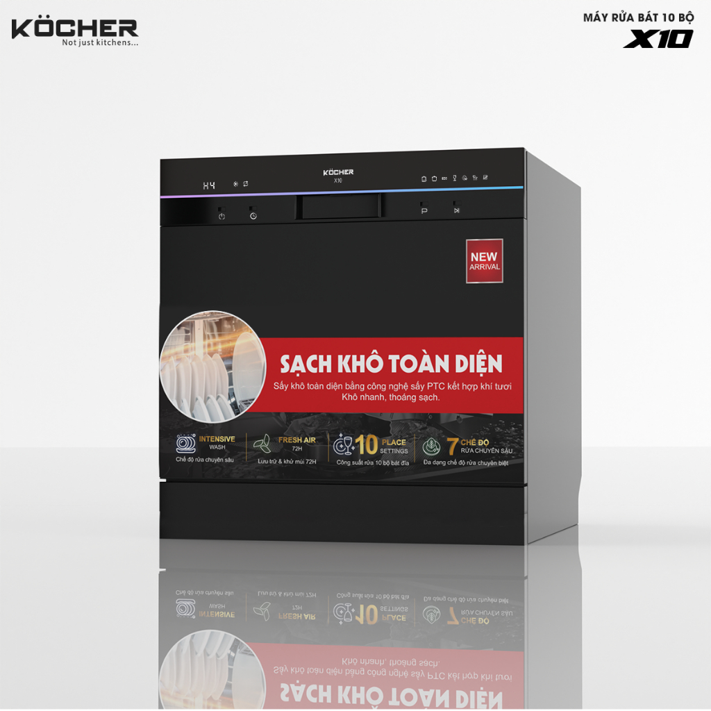 Máy rửa bát Kocher X10 10 bộ mini để bàn - âm tủ sấy khí tươi ptc bảo hành 2 năm chính hãng