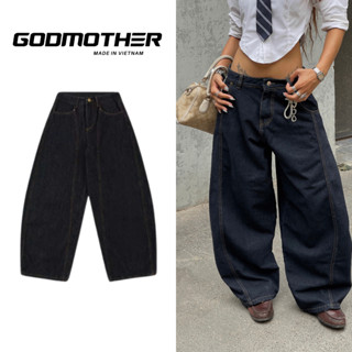 Quần Denim Đen Form Rộng GODMOTHER Quần Jean Cotton Ống Rộng Form Thụng Nam Nữ Unisex