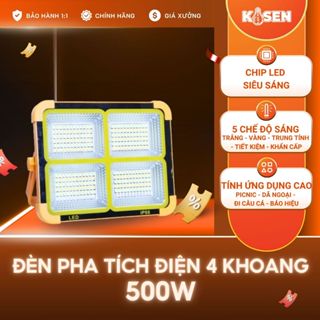 [PHÙ HỢP CỨU TRỢ] Đèn Tích Điện Năng Lượng Mặt Trời Đa Năng 500W  - Cầm Tay, Chống Nước IP66, 5 Chế Độ Sáng KOSEN