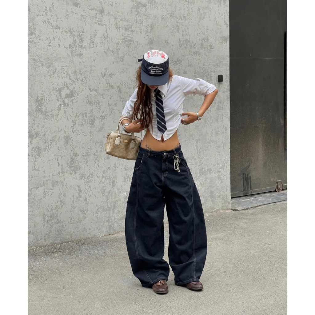 Quần Denim Đen Form Rộng GODMOTHER Quần Jean Cotton Ống Rộng Form Thụng Nam Nữ Unisex | BigBuy360 - bigbuy360.vn