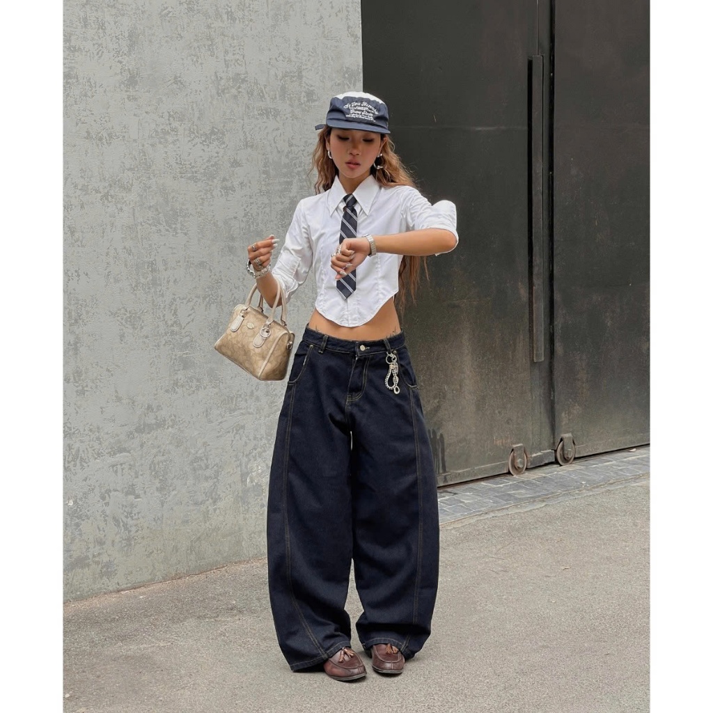 Quần Denim Đen Form Rộng GODMOTHER Quần Jean Cotton Ống Rộng Form Thụng Nam Nữ Unisex | BigBuy360 - bigbuy360.vn