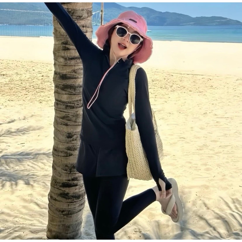 Đồ bơi nữ, đồ đi biền dài tay quần dài năng động siêu kín đáo, chống nắng có sẵn mút ngực cho nữ | BigBuy360 - bigbuy360.vn