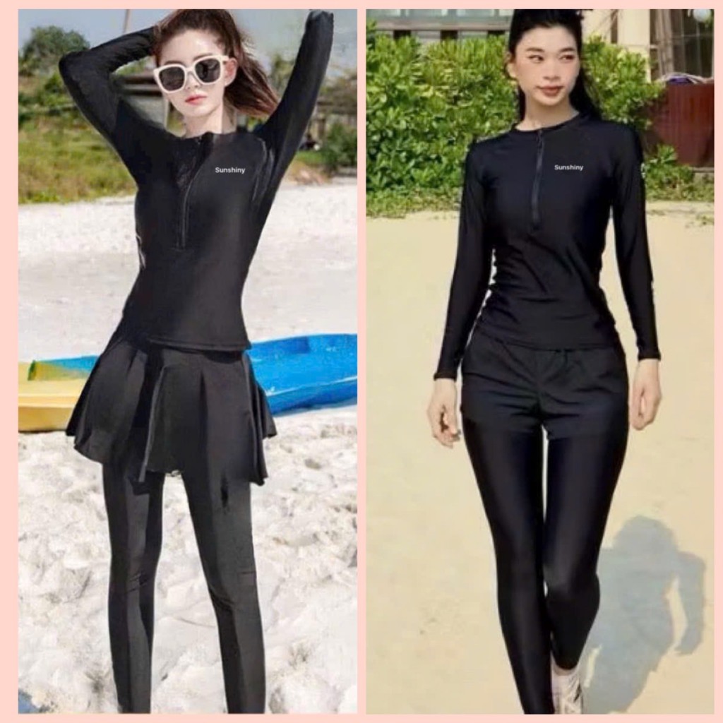 Đồ bơi nữ, đồ đi biền dài tay quần dài năng động siêu kín đáo, chống nắng có sẵn mút ngực cho nữ | BigBuy360 - bigbuy360.vn