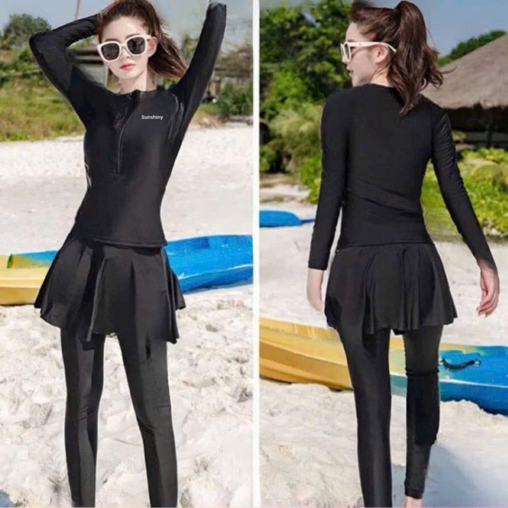 Đồ bơi nữ, đồ đi biền dài tay quần dài năng động siêu kín đáo, chống nắng có sẵn mút ngực cho nữ | BigBuy360 - bigbuy360.vn
