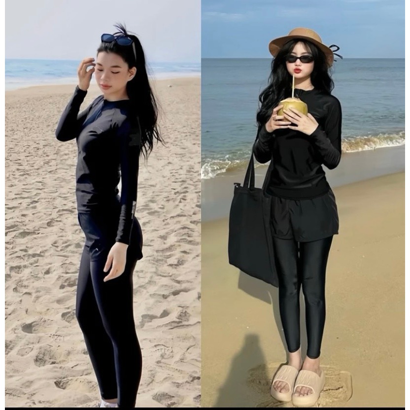 Đồ bơi nữ, đồ đi biền dài tay quần dài năng động siêu kín đáo, chống nắng có sẵn mút ngực cho nữ | BigBuy360 - bigbuy360.vn
