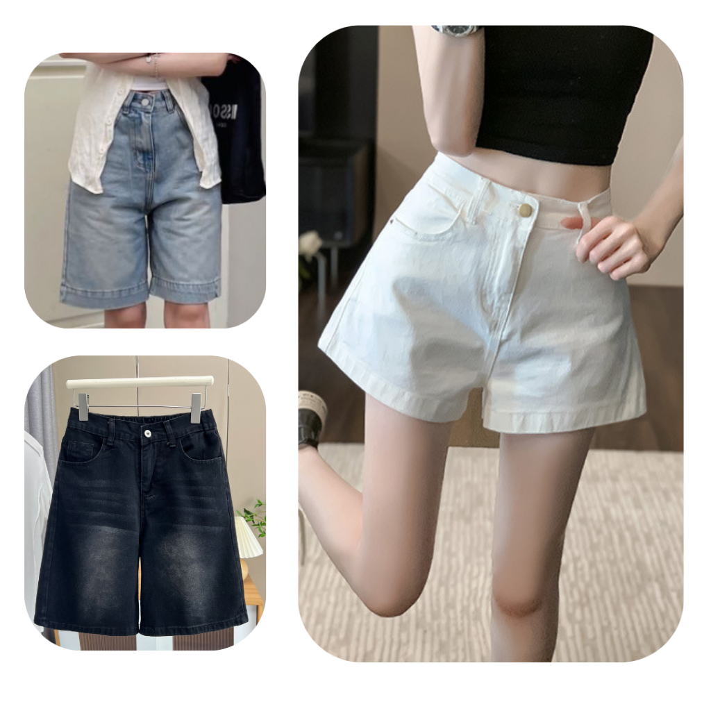 [Thanh lý ]Quần Short Jeans MIAA Mềm nữ to gấu lưng cao basic form rộng, Quần Đùi Jean Nữ Túi Trước