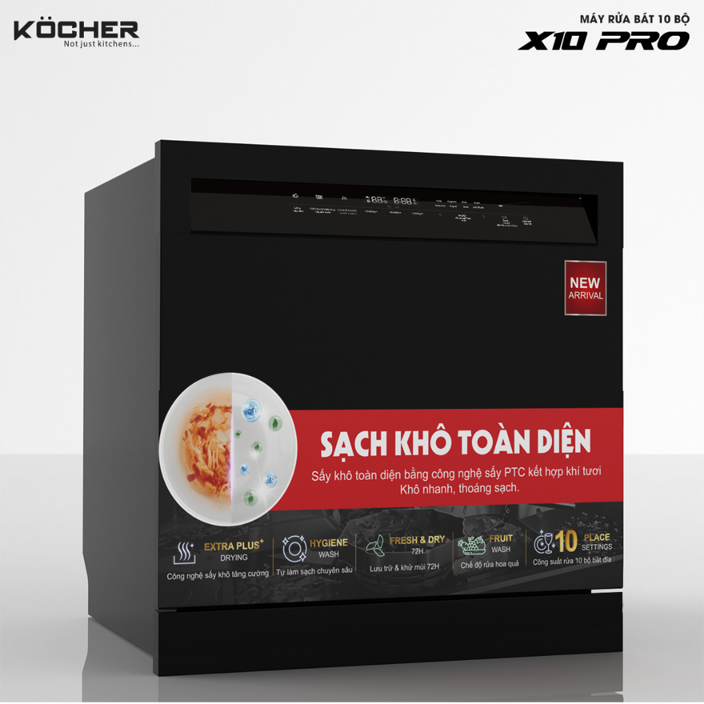 Máy rửa bát Kocher X10 Pro 10 bộ mini để bàn - âm tủ sấy khí tươi ptc bảo hành 2 năm chính hãng