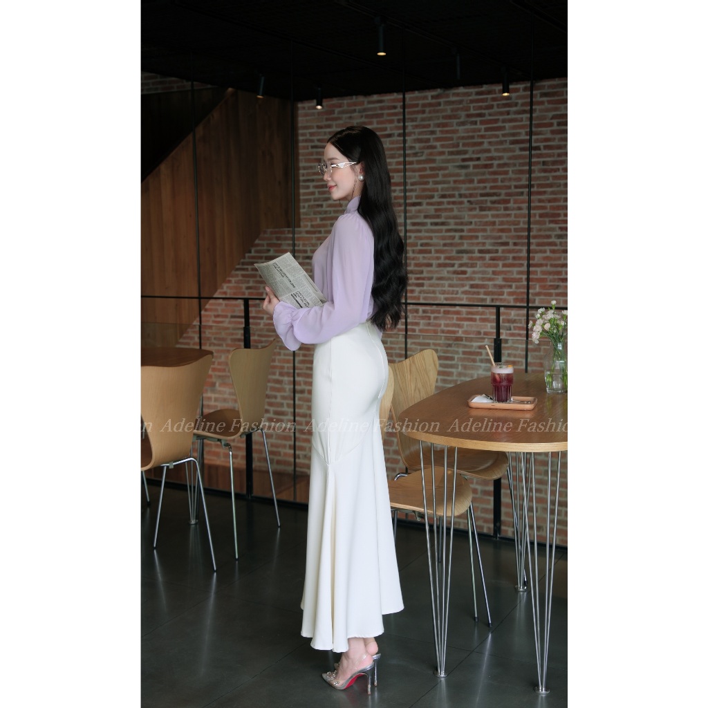 Adeline House - Áo sơ mi voan sạn dài tay cổ điển thanh lịch  - TK45 Tím Pastel