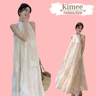 Váy đi biển Đầm yếm nữ chất vải voan thêu hoa thắt nơ cổ dáng dài  V235 KIMEE HOUSE
