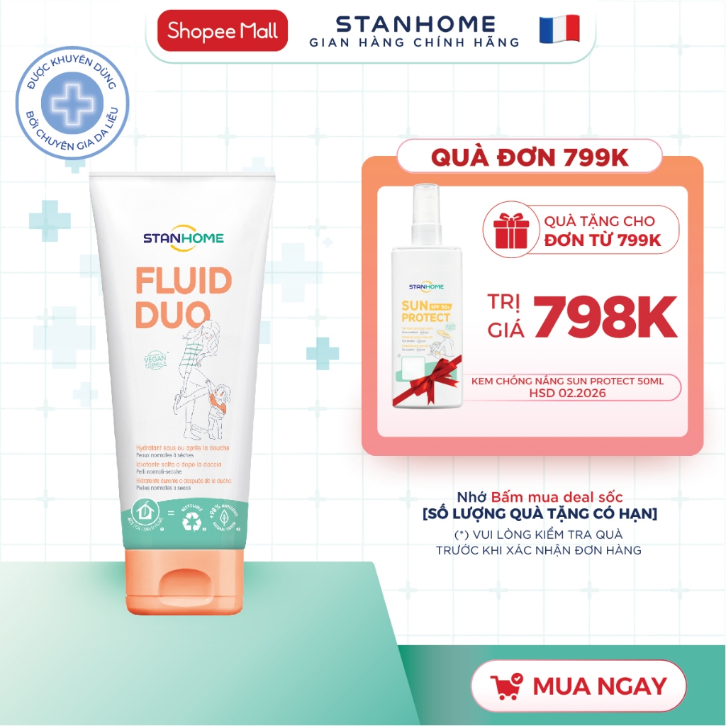  Kem Dưỡng Ẩm Da Mặt Và Cơ Thể STANHOME Fluid Duo Phục Hồi Da Khô Da Nhạy Cảm An Toàn Dịu Nhẹ 250ML 