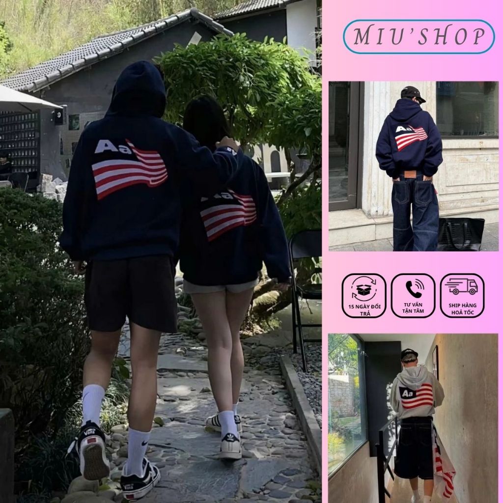 Áo Khoác Hoodie Zip Aastu Thêu Cờ Mỹ Form Rộng, Áo Khoác Boxy Chất Nỉ Chân Cua Thêu Xù Hình Lá Cờ Cự