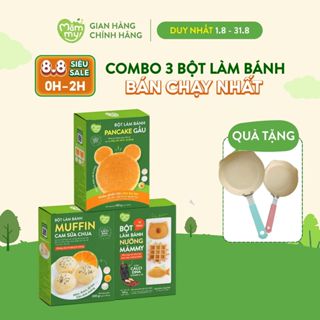 Combo 3 hộp bột làm bánh 5 phút: bột pancake gấu, muffin và bột làm bánh nướng vị vani bé 6 tháng