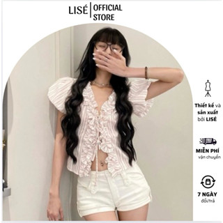  Lise clothing Áo sơ mi cột dây hè 2025 tay phồng nhún bèo cổ Lola Top 