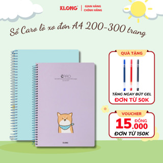 Sổ Klong kẻ Caro A4 lò xo đơn 200/300 trang giấy dày 100gsm, vở học sinh ghi chép tiện lợi 590 591